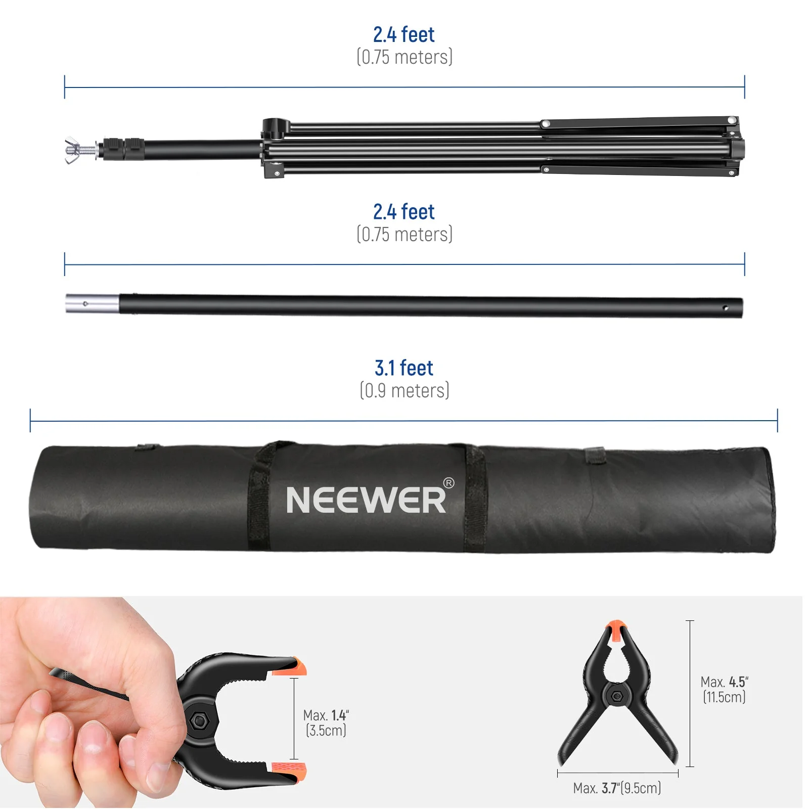 Sistem për Sfond Foto dhe Video Neewer NK-ST0204, 1.5-3m Gjerësi, 70-210cm Lartësi, 4kg, 8 Mbajtëse, 2 Qese me Rërë - Zezë 2