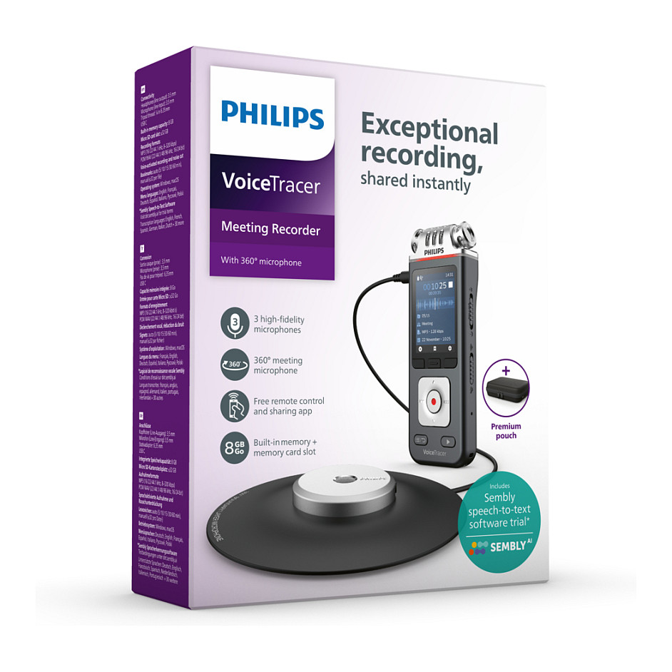 Diktafon Digjital Philips VoiceTracer DVT8115, 8GB, Ekran LCD 2", Wi-Fi, Mikrofon Konferencash 360°, USB-C - Hiri 9