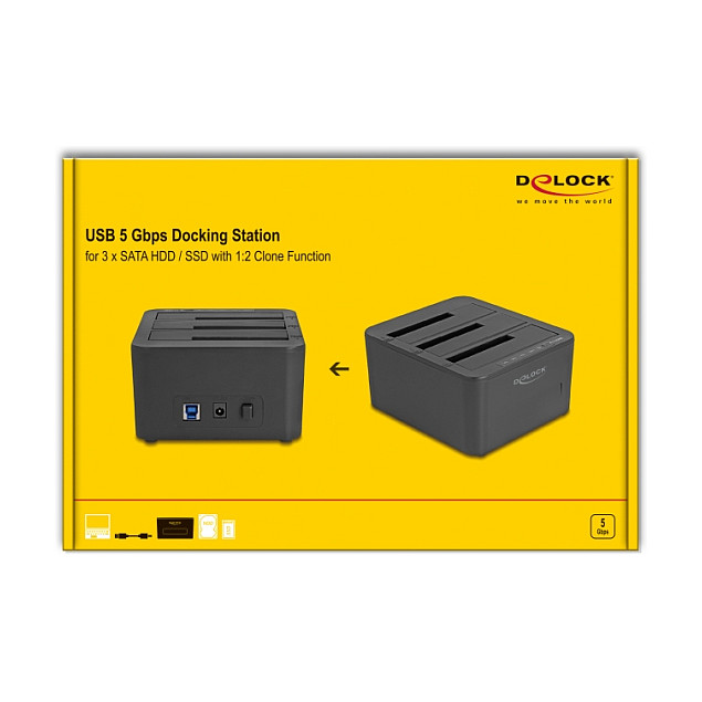 Këllëf për Disqe Delock 64332, 3x SATA HDD/SSD 2.5”/3.5”, USB 5Gbps, Duplicator, Klonim 1:2 - Zezë thumbnail 6