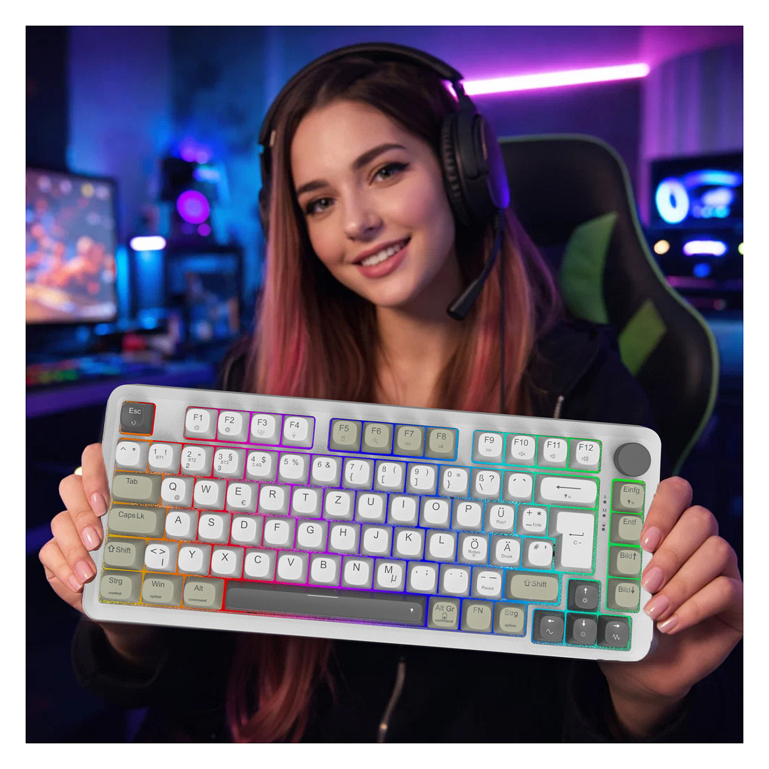 Tastierë Gaming Inca IKG-455 / Wired & Wireless / QWERTY / Mekanike / RGB LED / USB + RF Wireless + Bluetooth - Bardhë 6