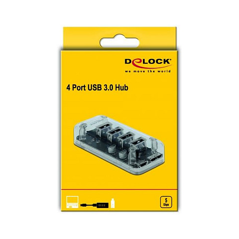 Hub DeLOCK 64087, 4x USB-A, USB 5Gbps, USB Micro-B, Furnizim Shtesë 5V, LED - Transparent 3