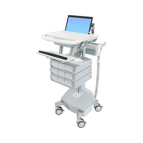 Karrocë për Monitor Ergotron StyleView SV44-1192-2, deri 17.3", 9.1kg, Rregullim Lartësie 41cm, Tabaka Tastiere, 9 Sirtarë, 4 Rrota - Hiri/Bardhë