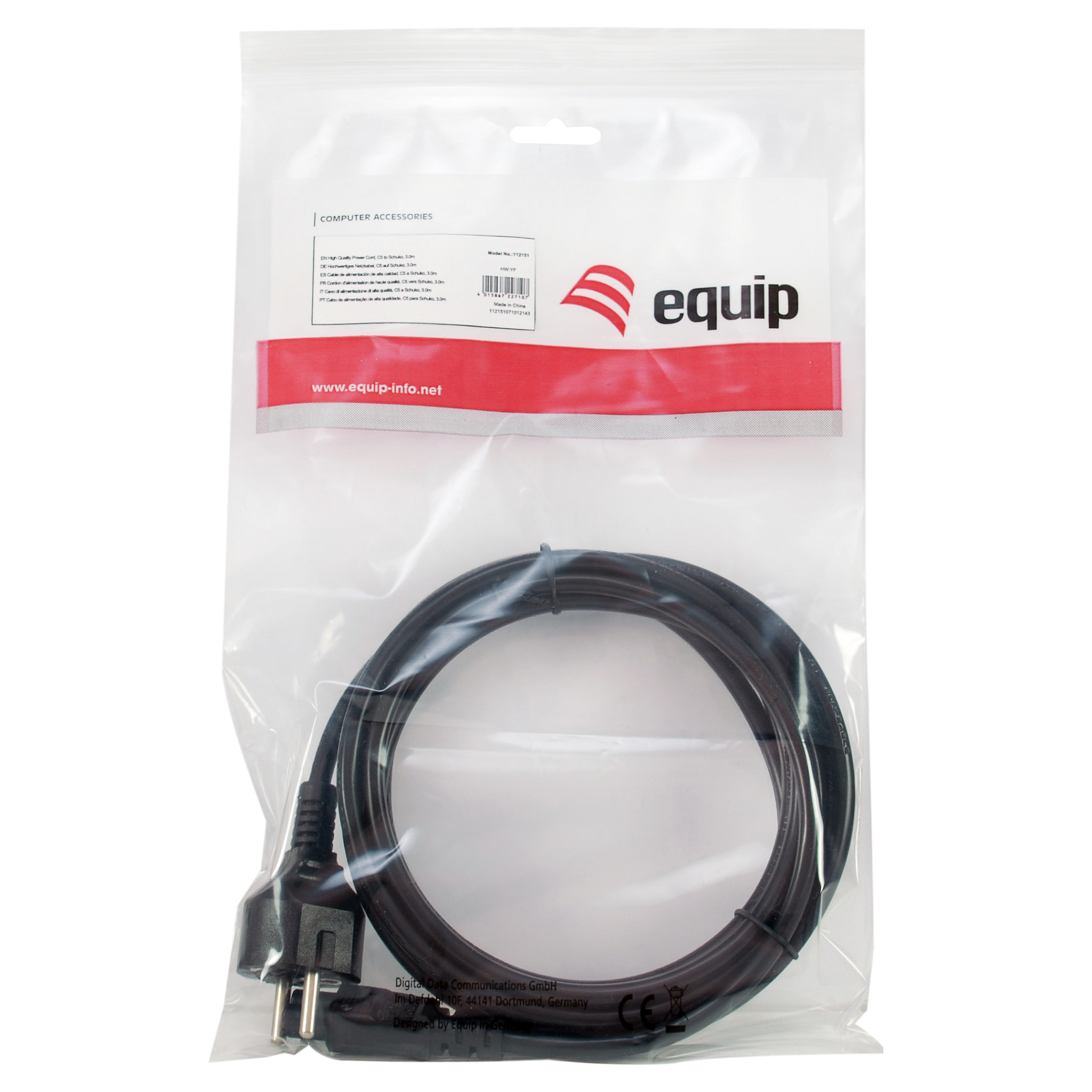 Kabllo për Furnizim me Energji Equip 112151, Schuko CEE 7/7 në IEC C5 (Mickey Mouse), 3 m, 3x0.75 mm², 2.5 A, 250 V – Zezë 5