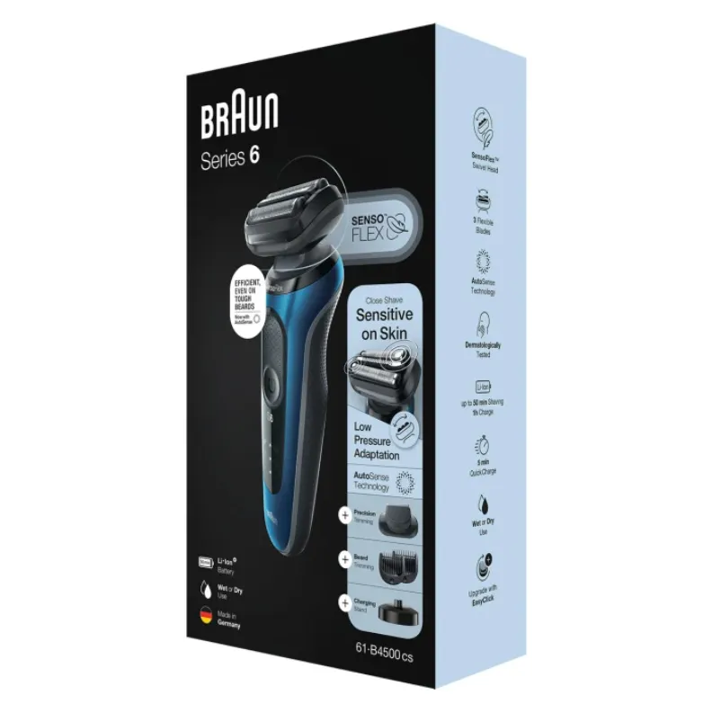 Makinë e Rrojës Braun Series 6 61-B4500cs, SensoFlex, 3 Tehe, Wet & Dry, 50 Min - Blu, Zezë 4