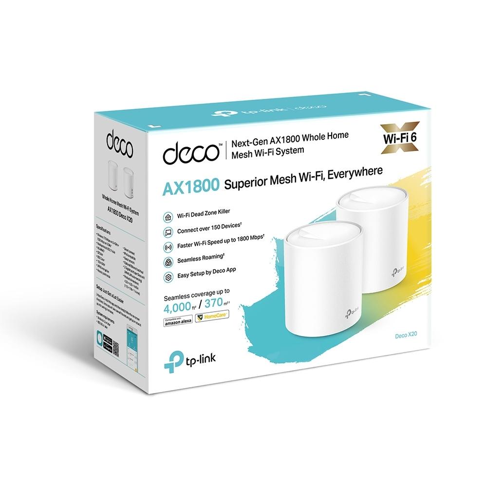 TP-Link Deco X20 (2-Pack) AX1800 Wi-Fi 6 Mesh – Dual-Band 2.4GHz + 5GHz, 574Mbps + 1201Mbps, 2× Gigabit WAN/LAN për njësi, OFDMA, MU-MIMO, WPA3 – Bardhë 2