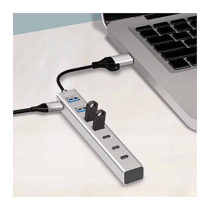 Hub USB LogiLink UA0442, 4x USB-A, 3x USB-C, 5Gbps, kabllo 2-në-1 - Argjend 6