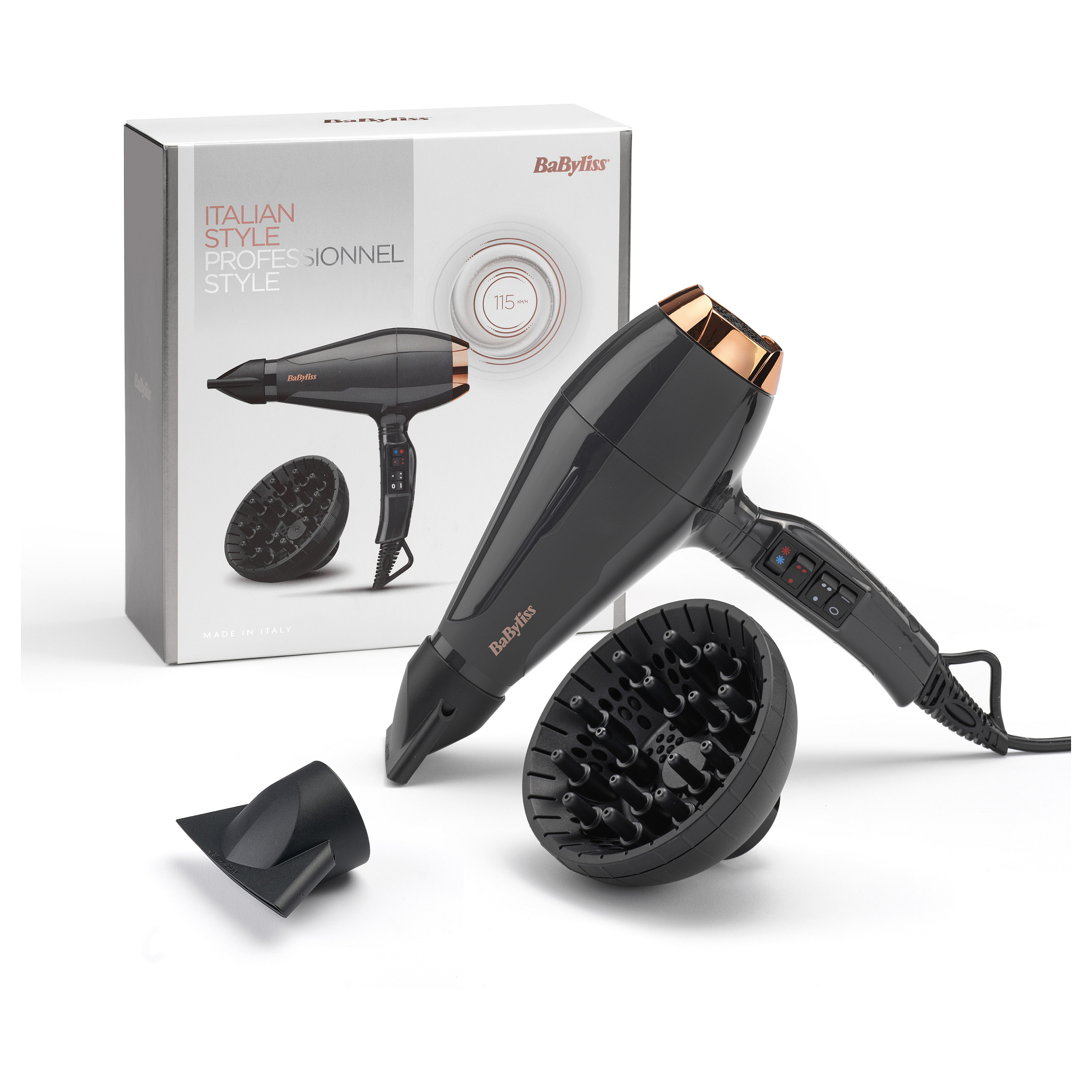 Tharëse për Flokë BaByliss 6719DE Air Pro 2200, 2200W, Motor AC, 2 Shpejtësi, 3 Temperatura, Jonizues, Difuzor - Zezë, Ari 2