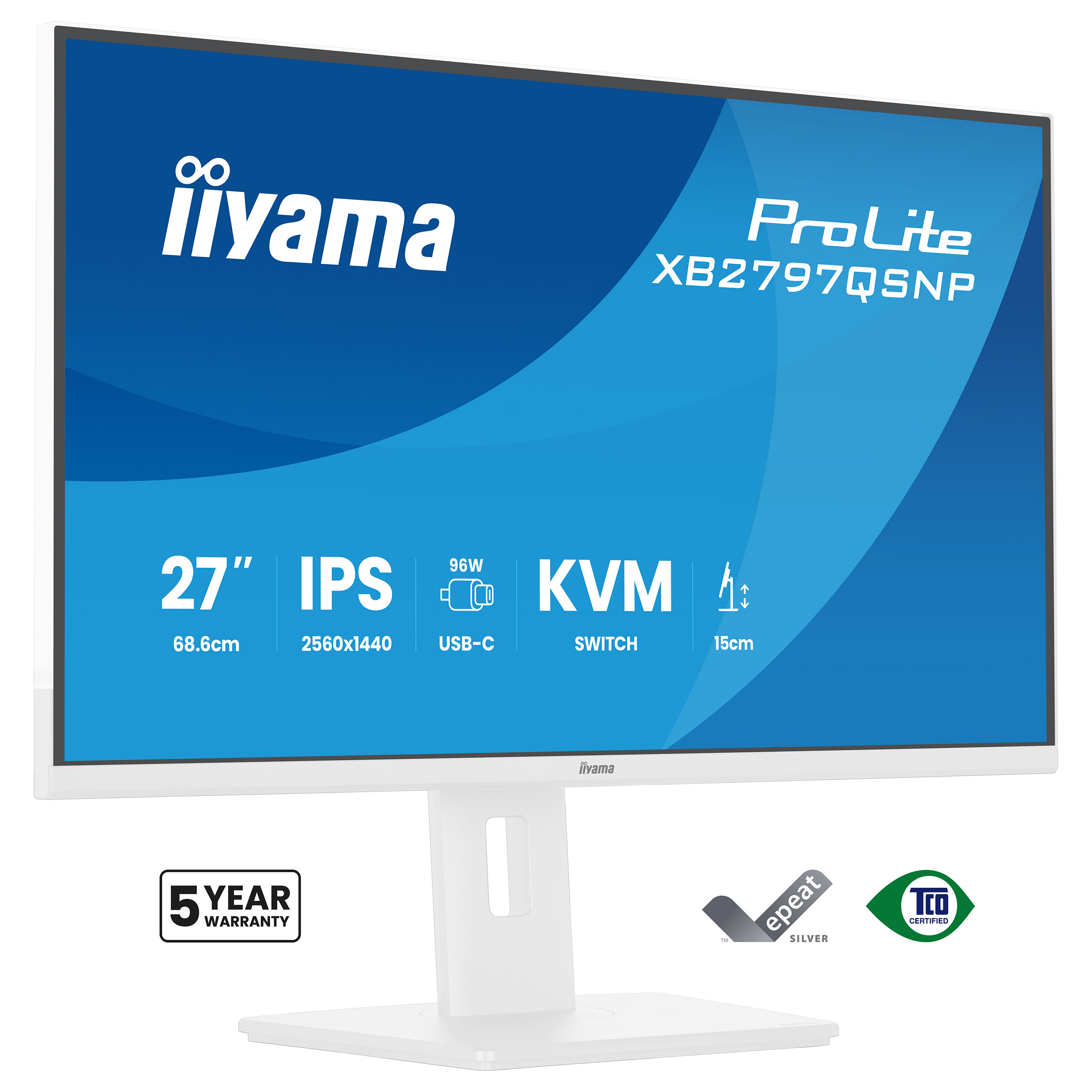Monitor iiyama ProLite XB2797QSNP-W1 / 27"/ Quad HD IPS / 75Hz / 1ms / HDMI+USB+DP - Bardhë