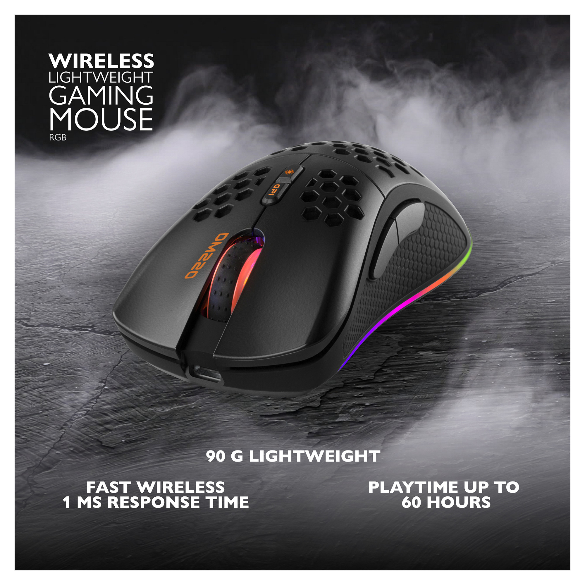 Maus Gaming Deltaco DM220 / Wireless / SPCP6651 / 4800 DPI / 1000Hz / 7 Butona / RGB - Zezë 2
