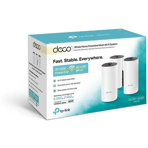 TP-Link Deco P9 (3-Pack) AC1200 + AV1000 Hybrid Mesh Wi-Fi System – Wi-Fi 5 Dual-Band 2.4GHz + 5GHz, 300Mbps + 867Mbps, Powerline AV1000, 2× Gigabit WAN/LAN për njësi – Bardhë 2