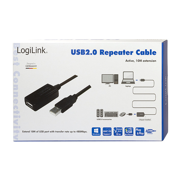 Kabllo USB LogiLink UA0143, USB-A mashkull në USB-A femër, 10 m, USB 2.0, 480 Mbps, aktive - Zezë 2