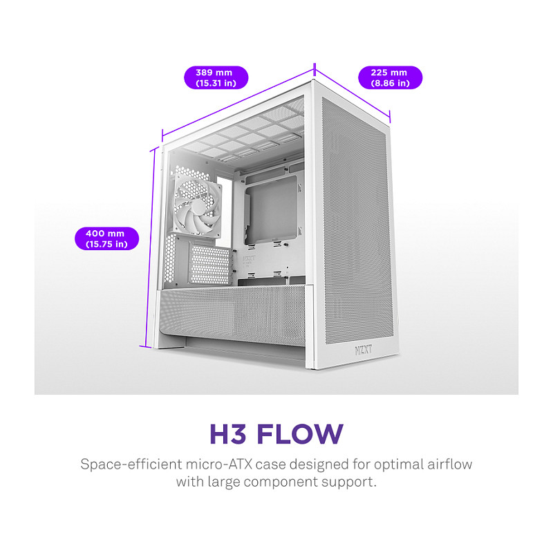 Kasë NZXT H3 Flow CC-H31FW-01 -Bardhë thumbnail 2