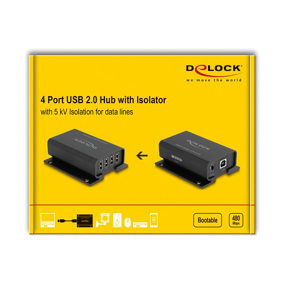 Hub USB DeLOCK 64226 / USB 2.0 / 4x USB-A / Izolim 5 kV / 480 Mbit/s / USB-B / Montim DIN Rail - Zezë 4