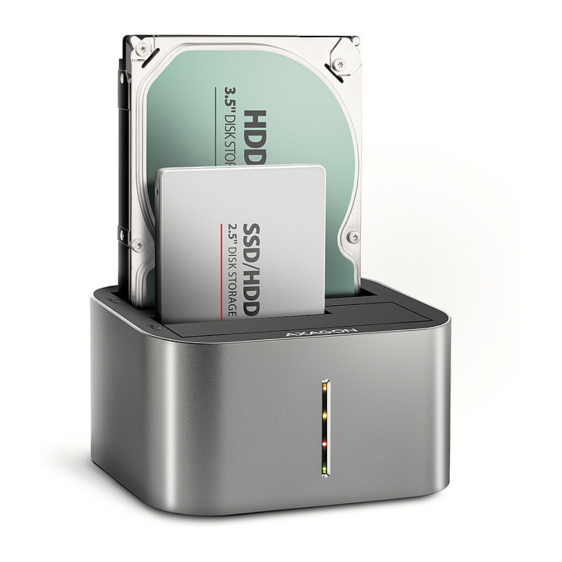 Këllëf për Disqe AXAGON ADSA-DC, 2x SATA 2.5"/3.5", USB-C 3.2 Gen 1, 5Gbps, Klonim Pa Kompjuter - Argjend
