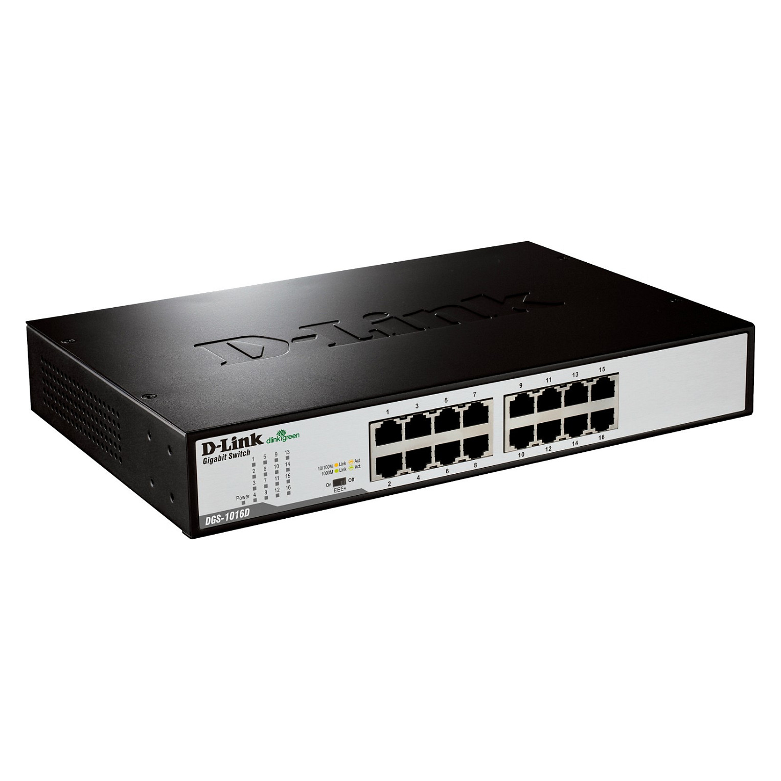 D-Link DGS-1016D/E Gigabit Switch – 16× RJ45, Metal, Fanless, Rackmount