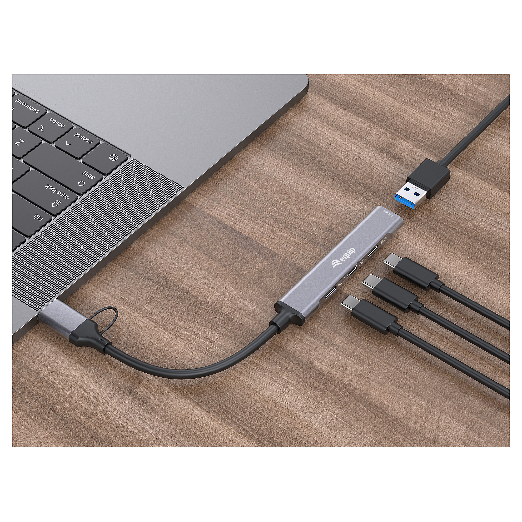 Hub Equip 128969, 3x USB-C, 1x USB-A, USB 3.2 Gen 1, 5Gbps - Gri 3