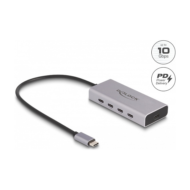 Hub USB DeLOCK 64235 / USB 10 Gbit/s / 4x USB-C / Power Delivery 85W / 0.3 m - Gri 2