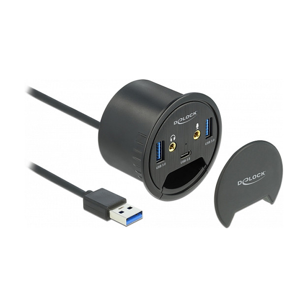 Hub USB DeLOCK 62794 / USB 3.2 Gen 1 / 1x USB-C + 2x USB-A / 2x Audio 3.5 mm / Montim në Tavolinë / 1.5 m - Zezë 2