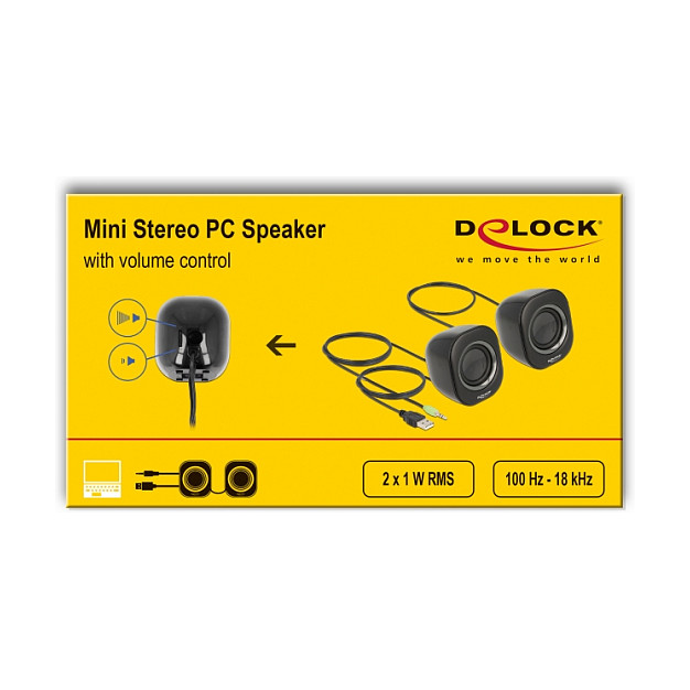 Altoparlantë Mini Stereo për PC DeLOCK 27002, 2W RMS, Jack 3.5 mm, USB – Zezë dhe Gri 3