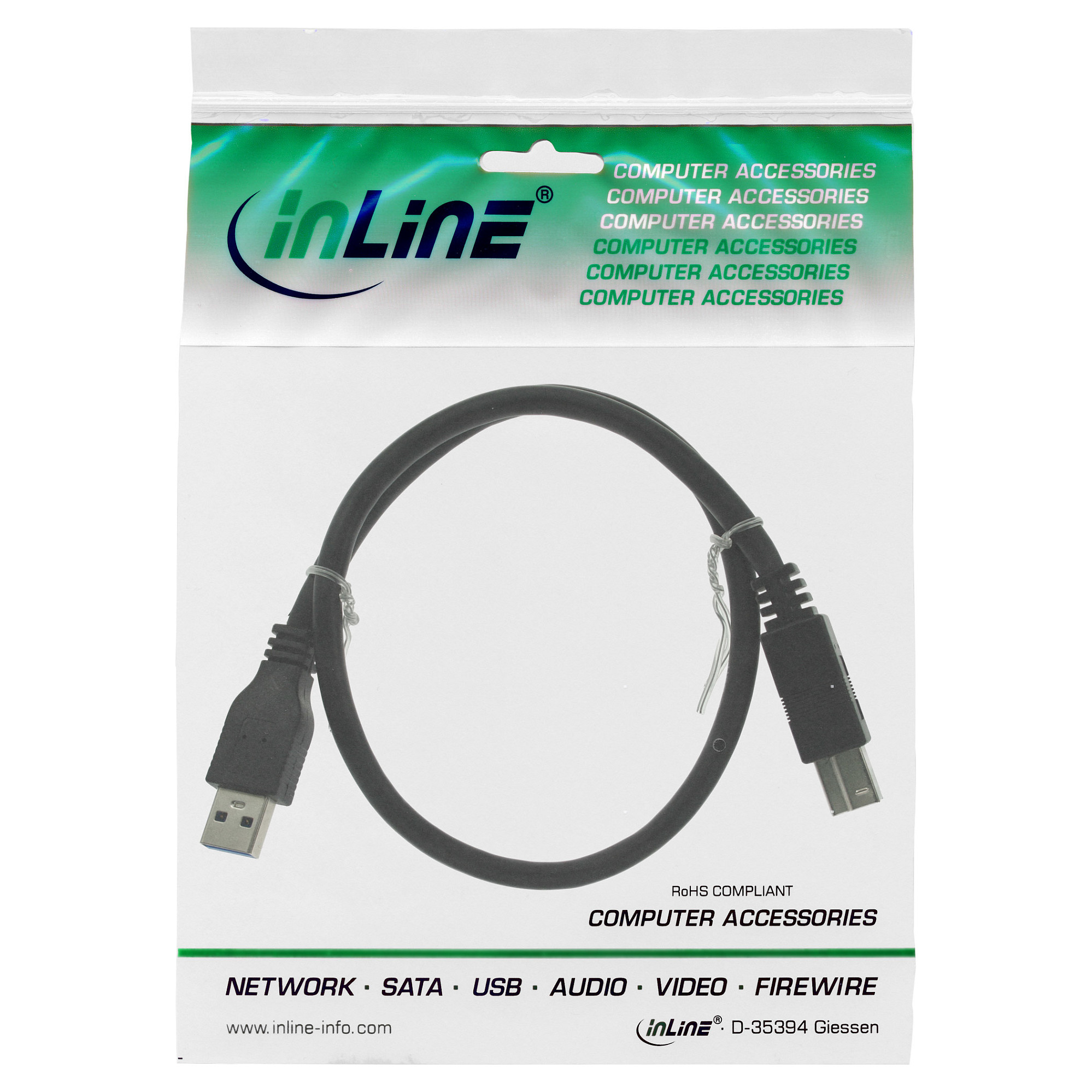 Kabllo USB InLine 35305, USB-A në USB-B, 0,5 m, USB 3.2 Gen 1, 5 Gbps - Zezë 2