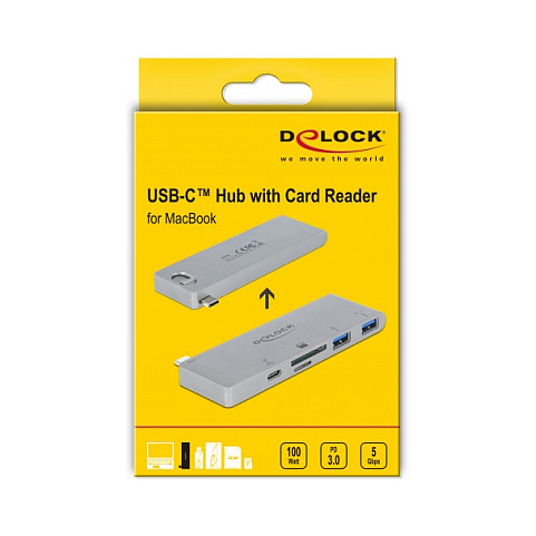 Hub DeLOCK 64078, USB-C Mashkull, 2x USB-A 5Gbps, USB-C PD 100W, SD, MicroSD, USB-C i Tërheqshëm - Gri 4