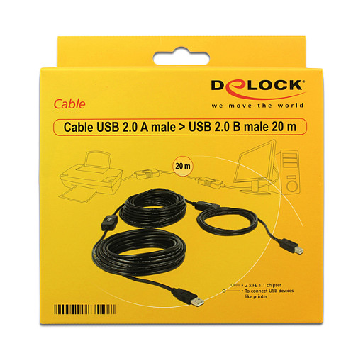 Kabllo USB DeLOCK 83557, USB-A në USB-B, 20 m, USB 2.0 – Zezë 2