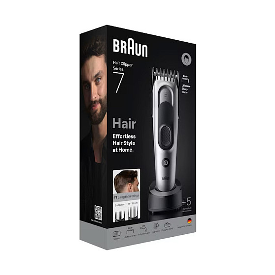 Makinë për prerjen e flokëve Braun Series 7 HC7590, 17 nivele gjatësie, 3–35 mm, bateri NiMH, 50 min - Gri 2