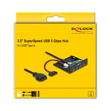 Hub USB DeLOCK 64166 / USB 5 Gbit/s / 4x USB-A / 3.5" Front Panel / 74 cm Kabllo - Zezë 5