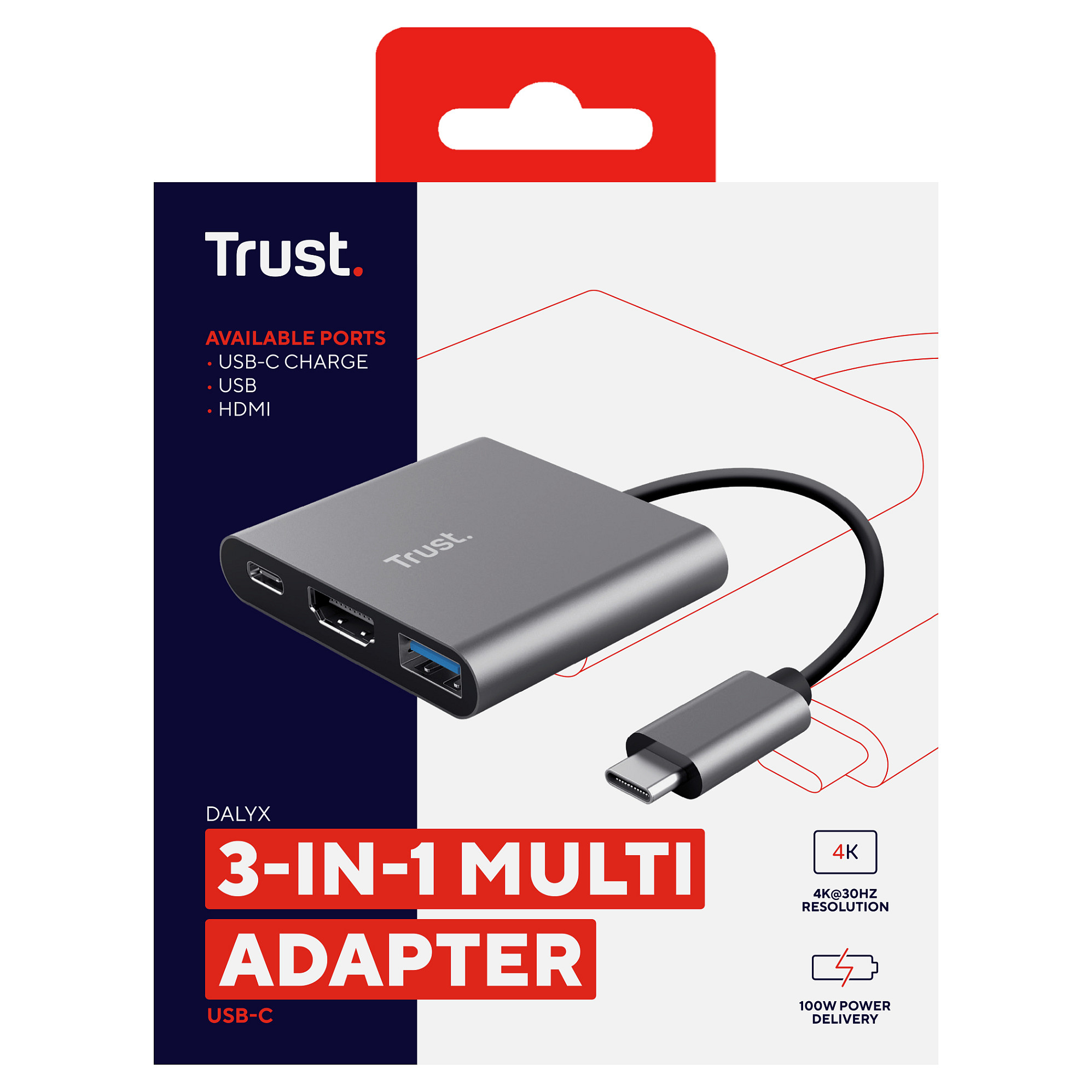 Adapter Trust Dalyx 23772, USB-C, HDMI, USB-A, USB-C PD 100W, 5Gbps, 10cm - Zezë 7