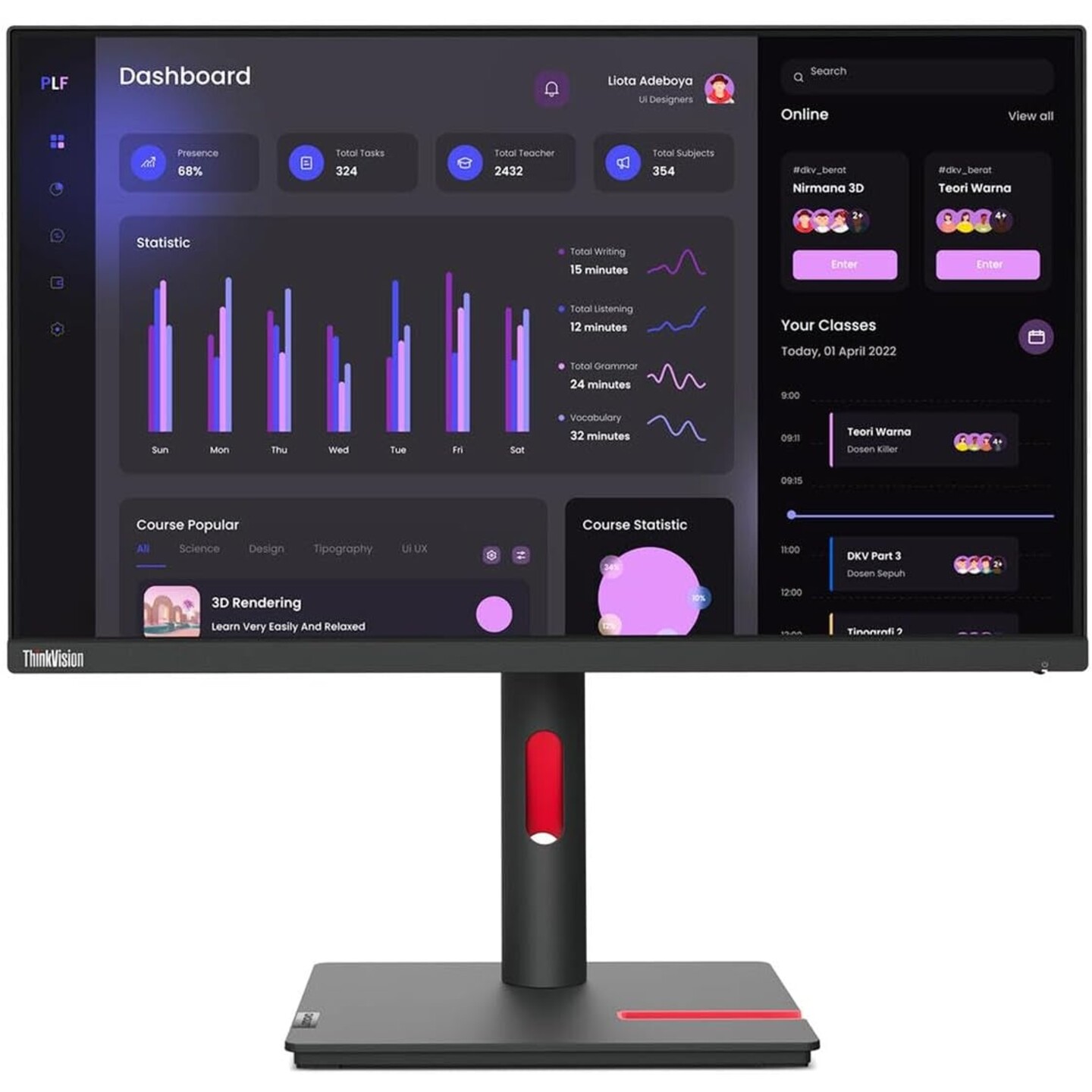 Monitor, Lenovo ThinkVision T32h-30 (31.5") QHD HDMI/DP/USB-C/DOC