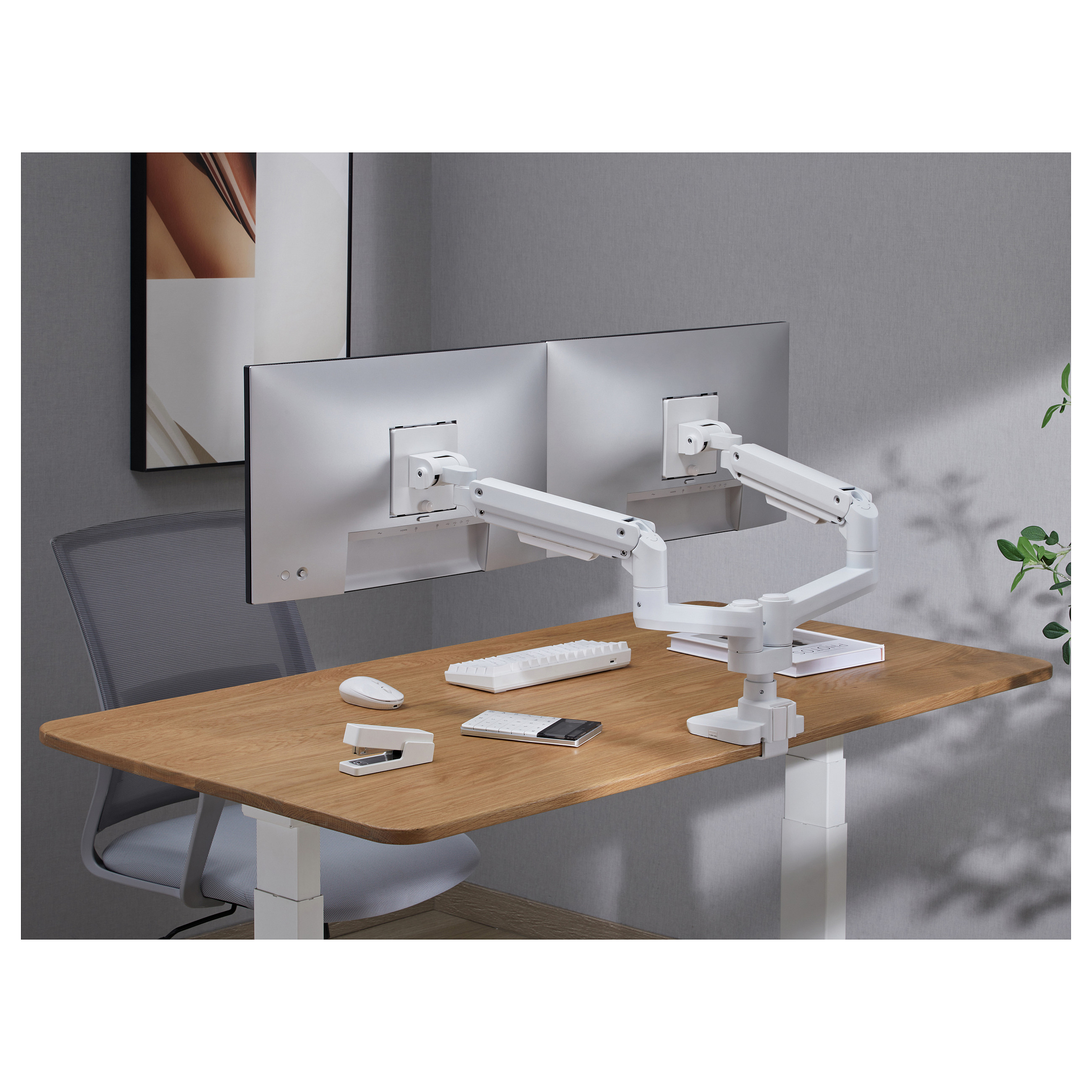 Mbajtëse për Monitor Equip 650183 / 2 Monitorë / 17–35" / deri 20kg për Monitor / VESA 75x75 & 100x100 / Gas Spring / Rotacion 360° - Bardhë 7