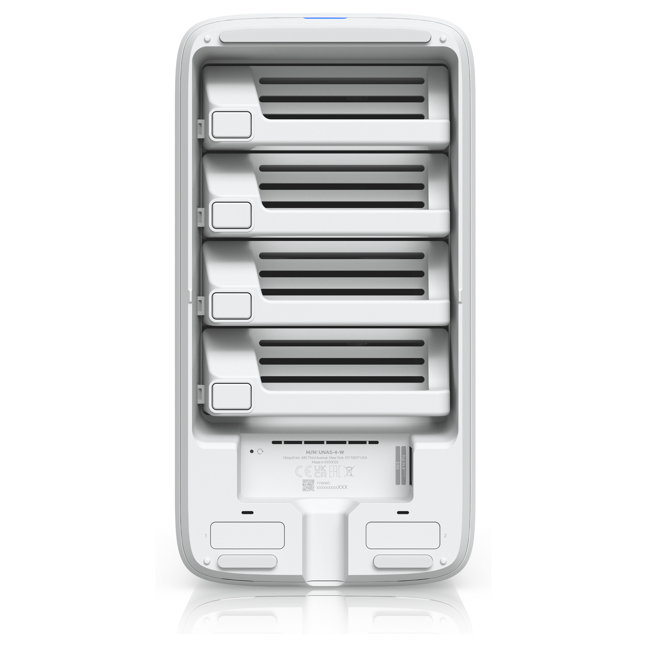 Ubiquiti UniFi UNAS-4-W 4-Bay NAS – 4x HDD/SSD, 2x M.2 NVMe Cache, 2.5GbE, RAID, PoE+++, UniFi Drive 6