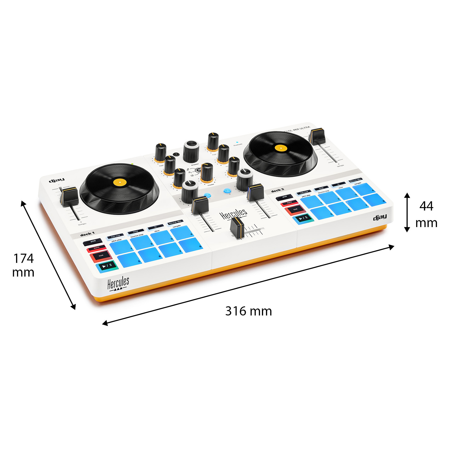 Kontroller DJ Hercules DJControl Mix Ultra, Bluetooth LE, bateri 1000 mAh, autonomi deri në 10 orë, 2 dekë virtuale, mbulesë mbrojtëse, kabllo USB-A në USB-C - Zezë 4