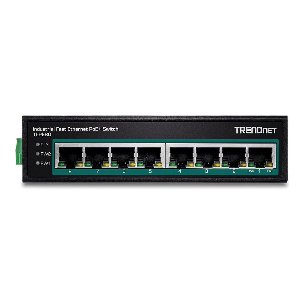 TRENDnet TI-PE80 8-Port Fast Ethernet PoE+ Industrial Switch 200W DIN-Rail Unmanaged thumbnail 3