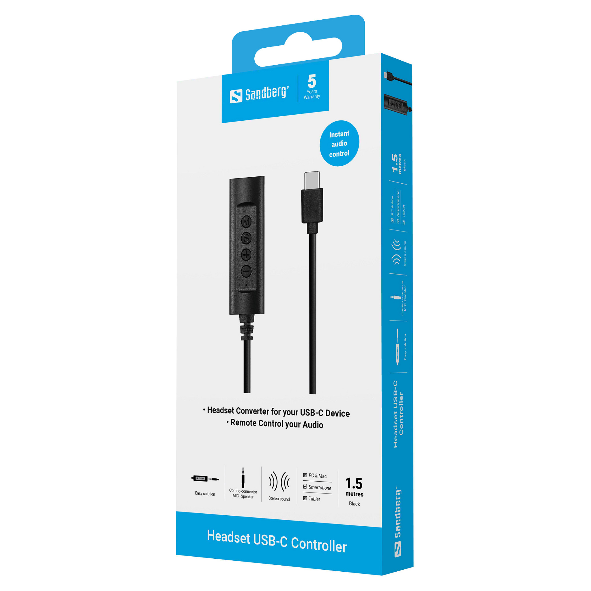 Adapter Sandberg Headset USB-C Controller 136-73 / MiniJack 4-pole në USB-C / 1.5m 3