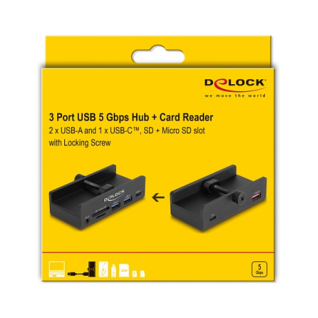 Hub DeLOCK 64285 , 2x USB-A , 1x USB-C , USB 5Gbps , Lexues SD dhe MicroSD , Audio 3.5mm , 1.15m - Zezë 5