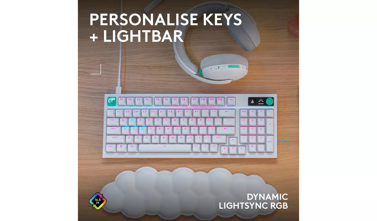 Tastierë Gaming Logitech G316 X 98 / Wired / Mekanike / 98% / Hot-Swappable / Linear & Tactile / LIGHTSYNC RGB / USB-C – Bardhë 7
