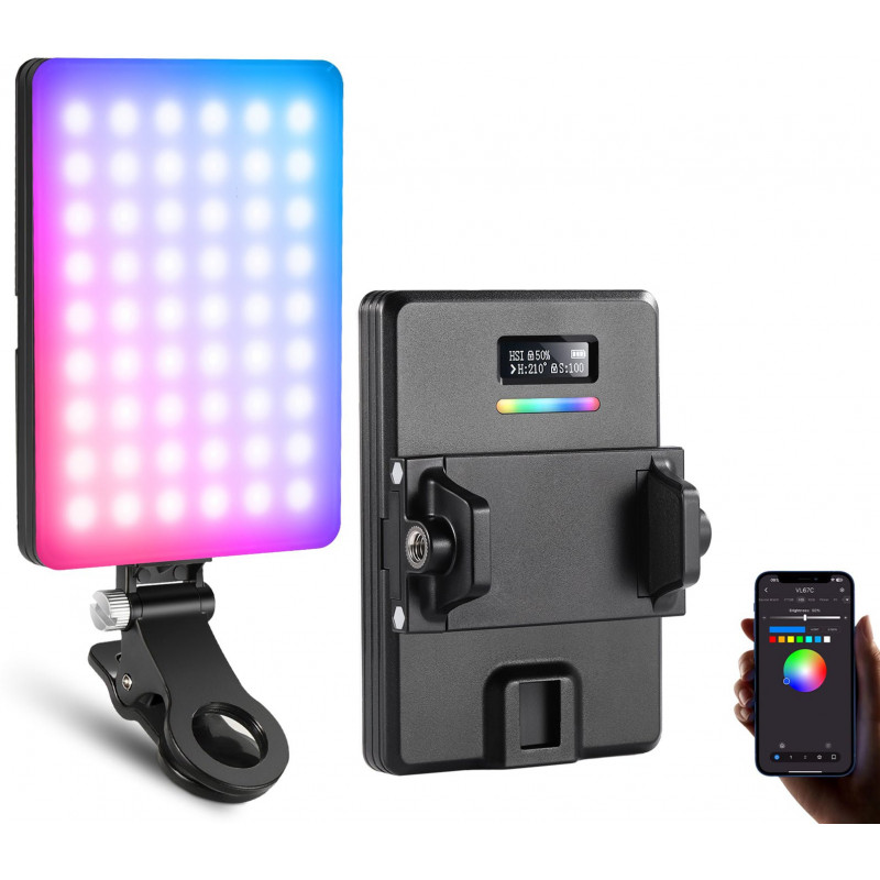 Dritë e Mençur Neewer VL67C, RGB, 5W, 94 LED, 450Lux, 2500-8500K, CRI 97, Bluetooth, USB-C - Zezë