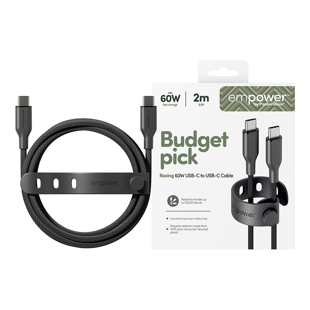 Kabllo empower by PanzerGlass Racing, EM94057, USB-C në USB-C, USB 2.0, 60W, 2 m - Zezë 2