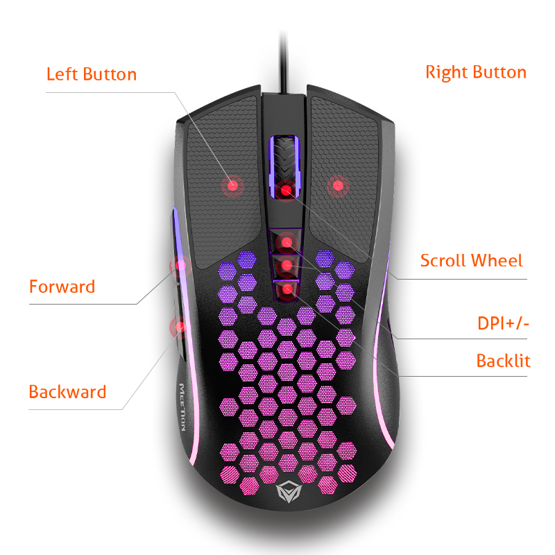 Maus Gaming Meetion GM015 Lightweight Honeycomb / 6400CPI / 7+1 butona / Max 6000 fps / RGB / USB / Gri 5