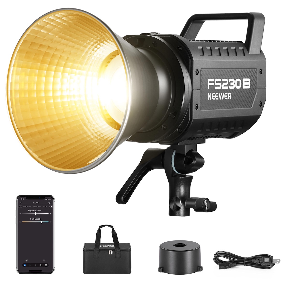 Dritë e Mençur Neewer FS230B, Bi-Color, 230W, 110000Lux, 2700-6500K, CRI 97+, TLCI 98+, Bowens Mount - Zezë