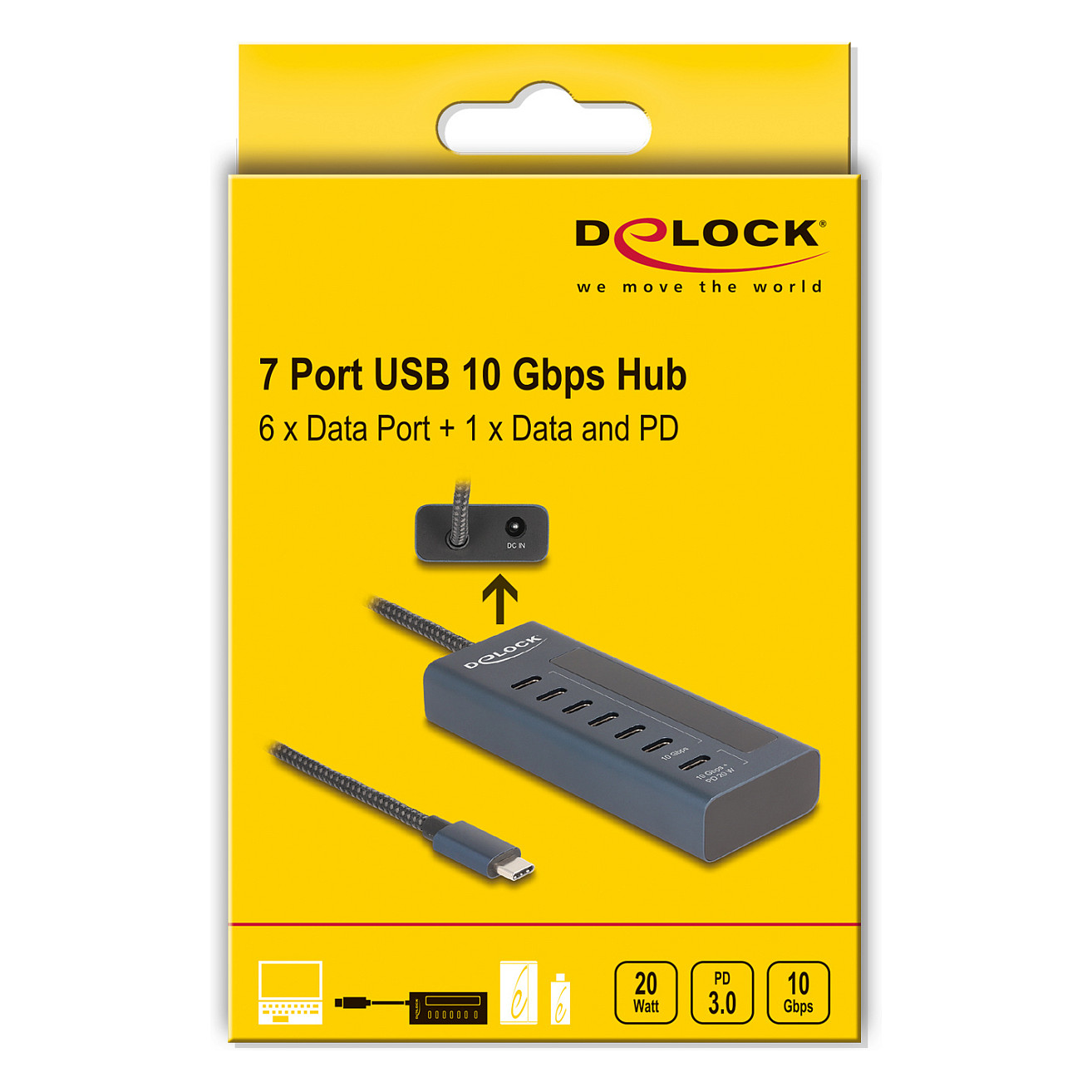 Hub USB DeLOCK 64288 / USB 10 Gbit/s / 7x USB-C / Power Delivery 20W / 0.6 m - Blu e errët 4