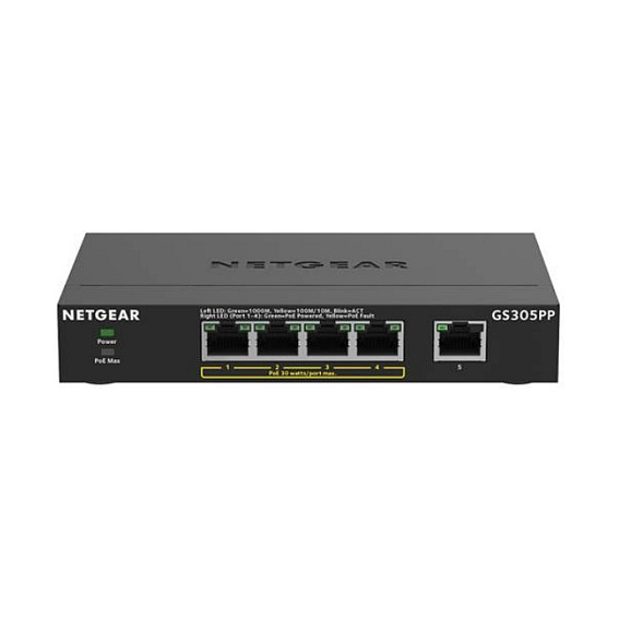 NETGEAR GS305PP 5-Port Gigabit PoE+ Unmanaged Switch 83W 4x PoE+ | Desktop Fanless Switch for IP Cameras, AP & VoIP (300 Series) thumbnail 2