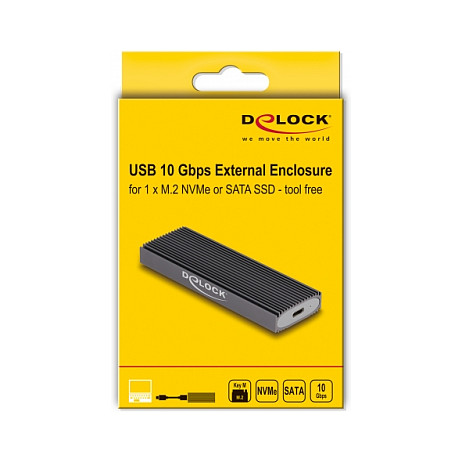 Delock 42019 External M.2 SSD Enclosure / NVMe PCIe + SATA / USB Type-C / 10Gbps / Tool-Free / 2230-2280 9