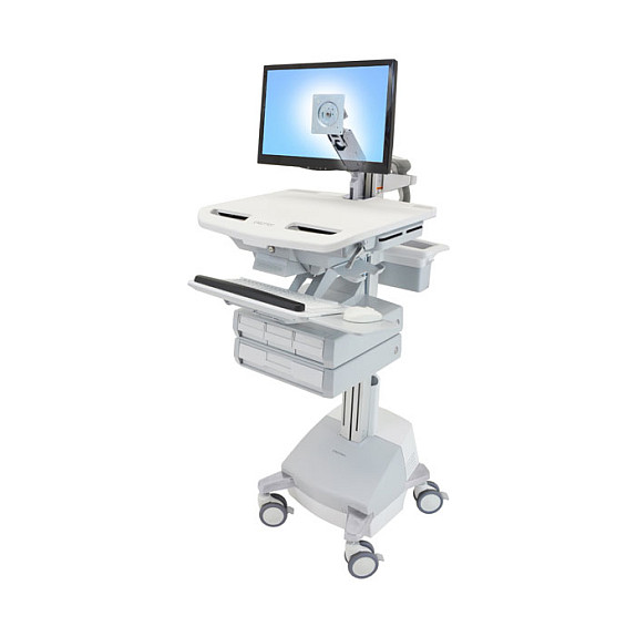 Karrocë për Monitor Ergotron StyleView SV44-1241-2, deri 24", 17.3kg, Rregullim Lartësie 68cm, Tabaka Tastiere, 4 Sirtarë, 4 Rrota - Hiri/Bardhë