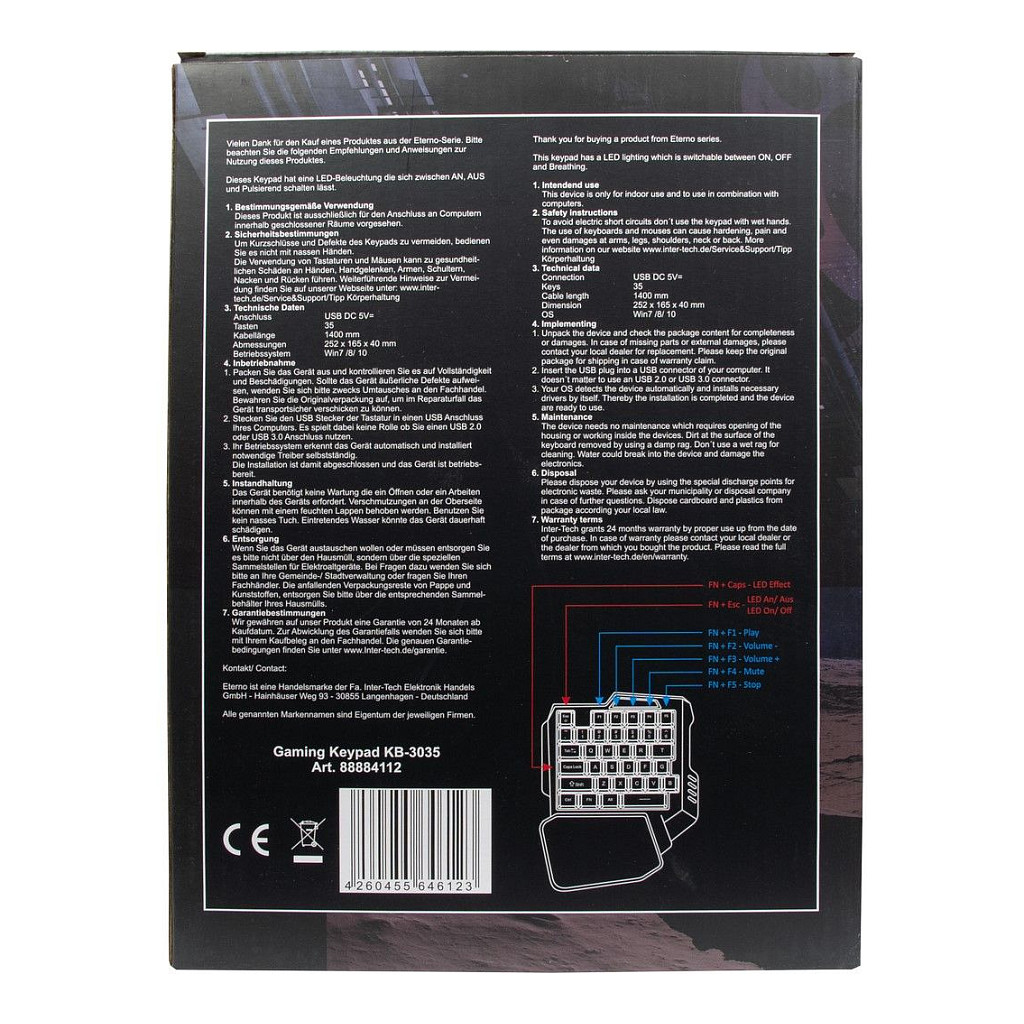 Tastierë Gaming Inter-Tech KB-3035 / Mini / 35 Taste / QWERTY / Wired / USB 2.0 / RGB - Zezë 4