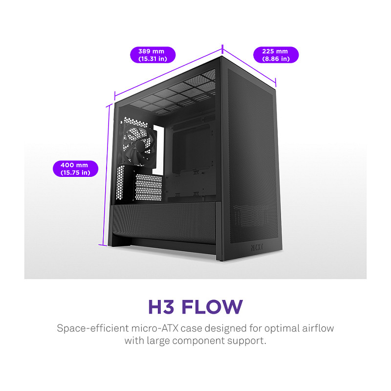 Kasë NZXT H3 Flow CC-H31FB-01 -Zezë thumbnail 2