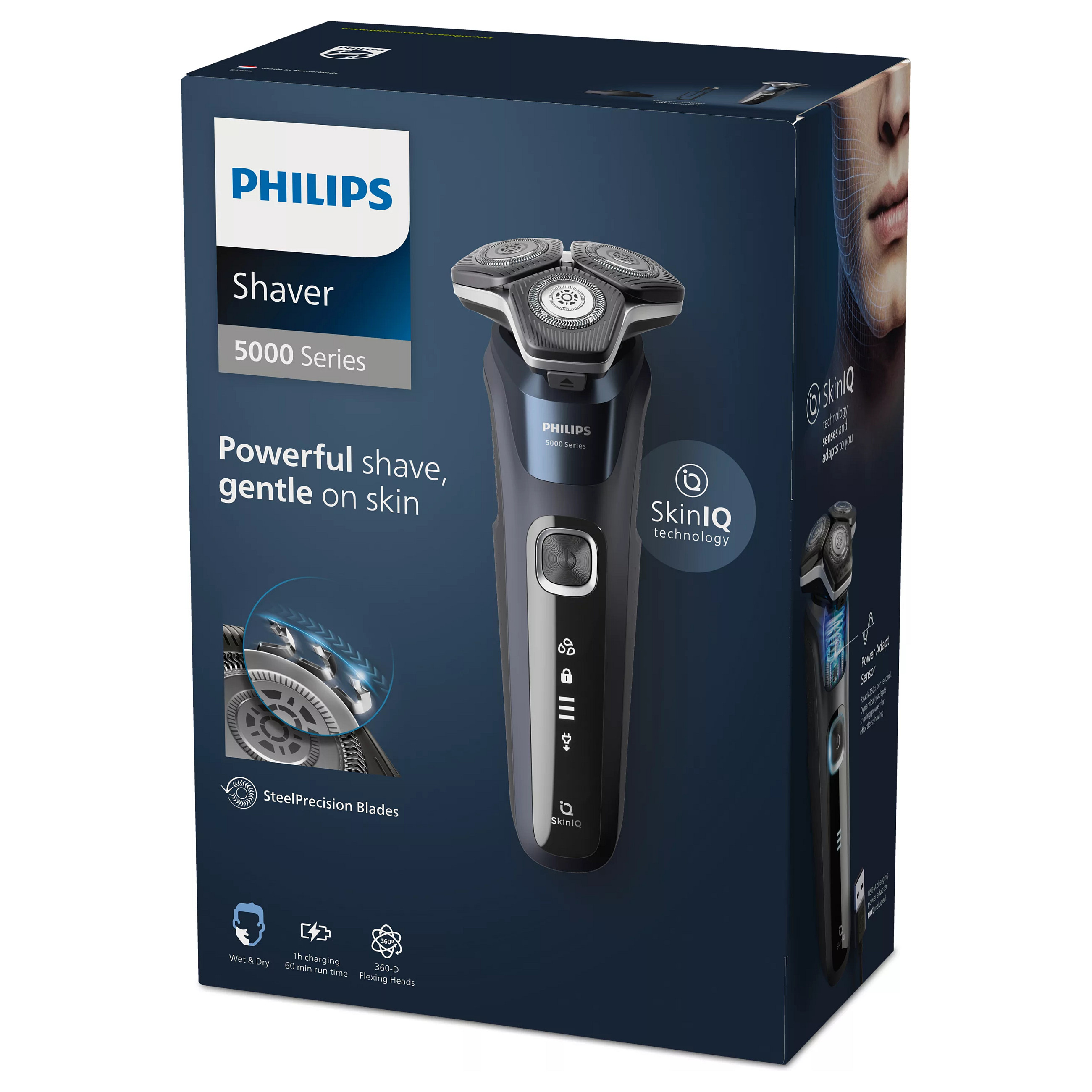 Makinë për Rroje Philips S5885/25 Series 5000 / Wet & Dry / SteelPrecision / Koka 360° / Sensor Power Adapt / 60 Minuta – Blu e errët/Zezë 3