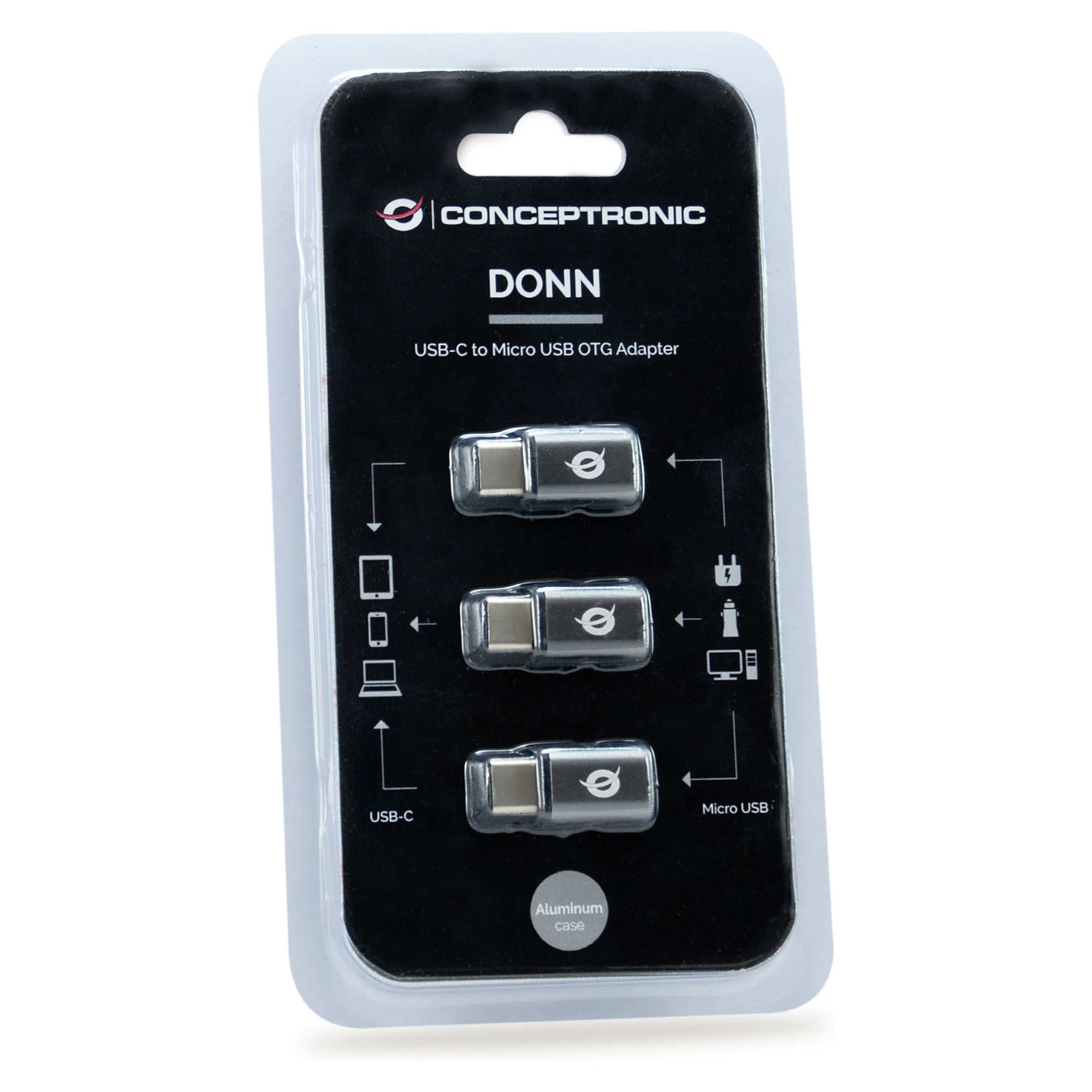 Adapter Conceptronic DONN05G, USB-C Mashkull në Micro USB Femër, USB 2.0, 480Mbps, 3 copë - Gri 5