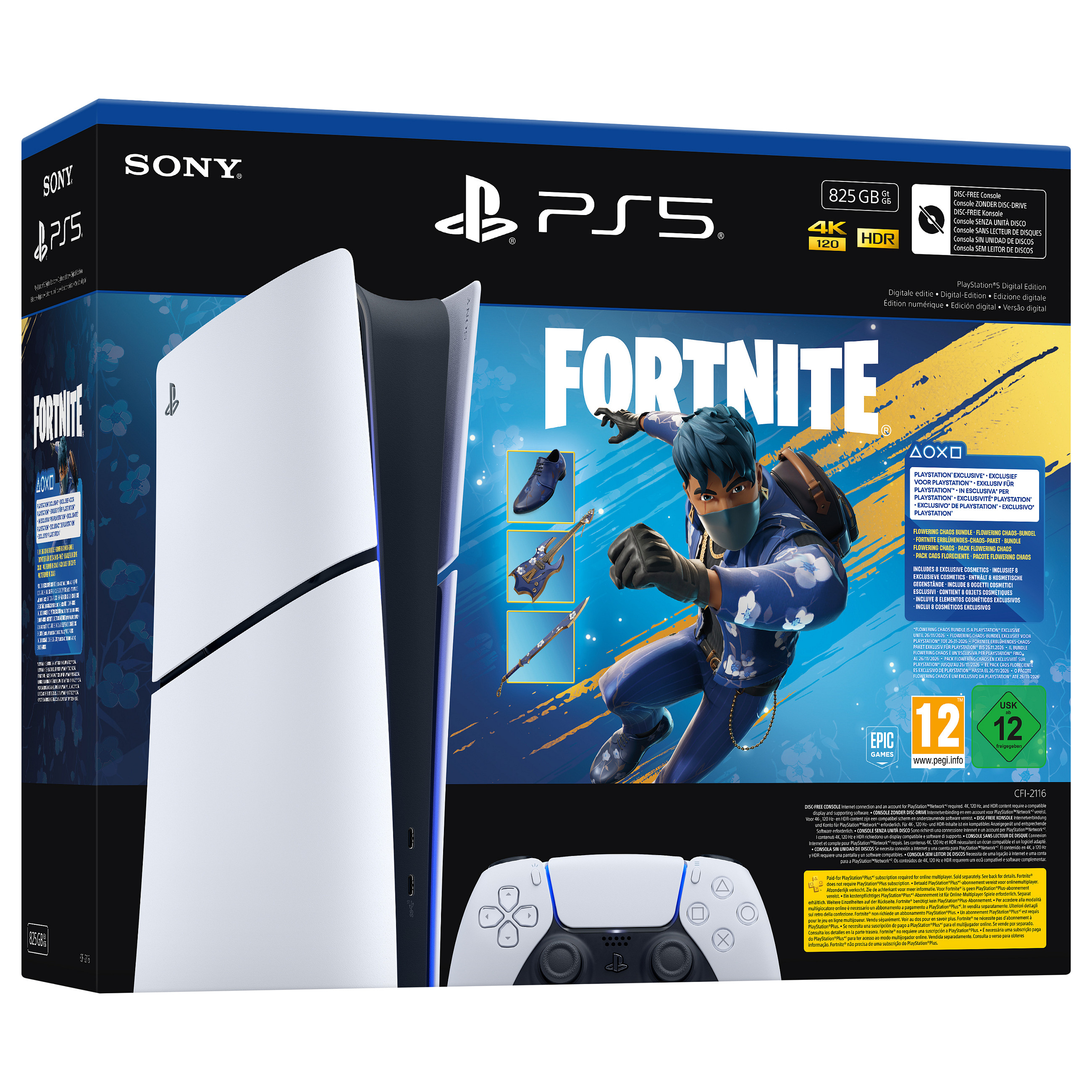 Konsolë Sony PlayStation 5 Slim Digital Edition, 825GB SSD, Fortnite Flowering Chaos Bundle 4